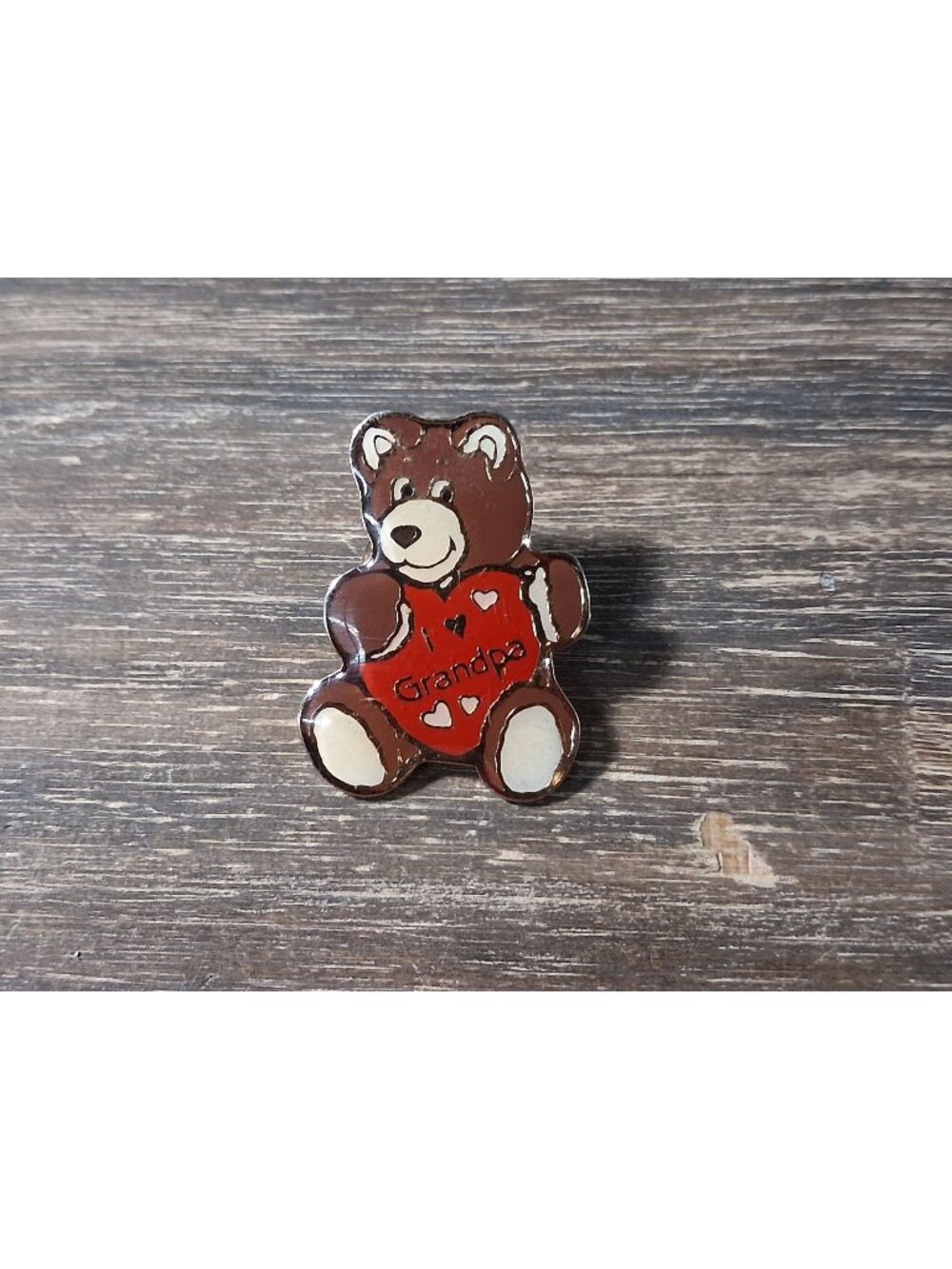Vintage Grandpa Teddy Bear Badge Pin SWIB Taiwan Heart Love Papa